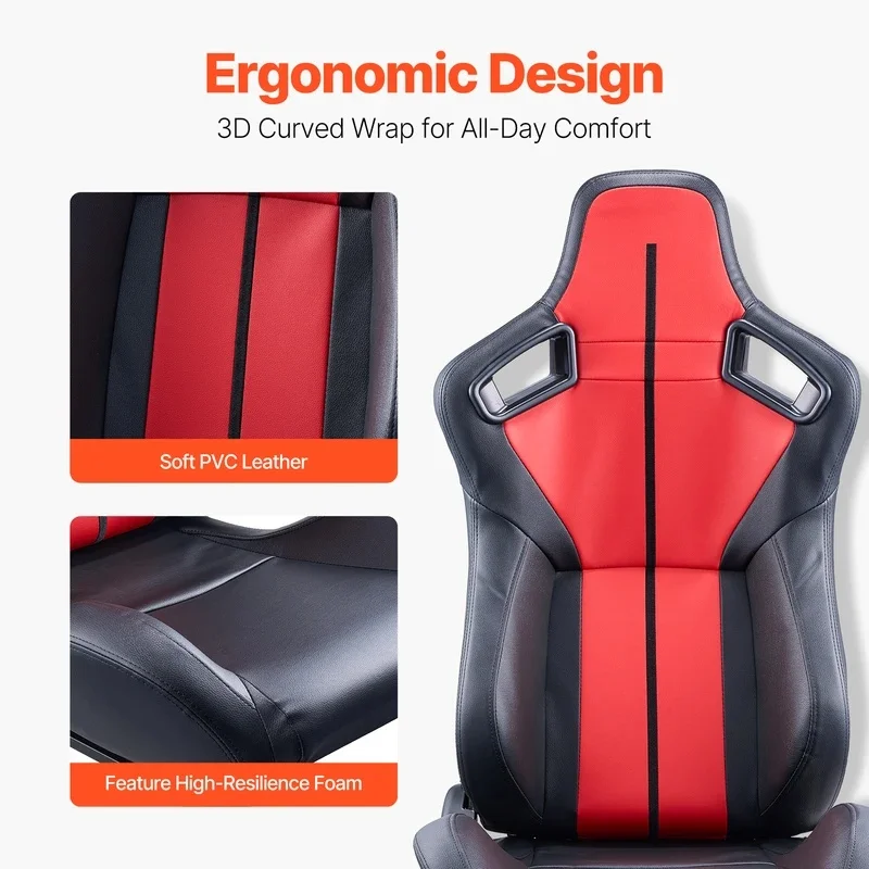 High Quality Adjustable Racing Cockpit Seat, Wide Angle Reclining PVC Leather & Q235B Slider