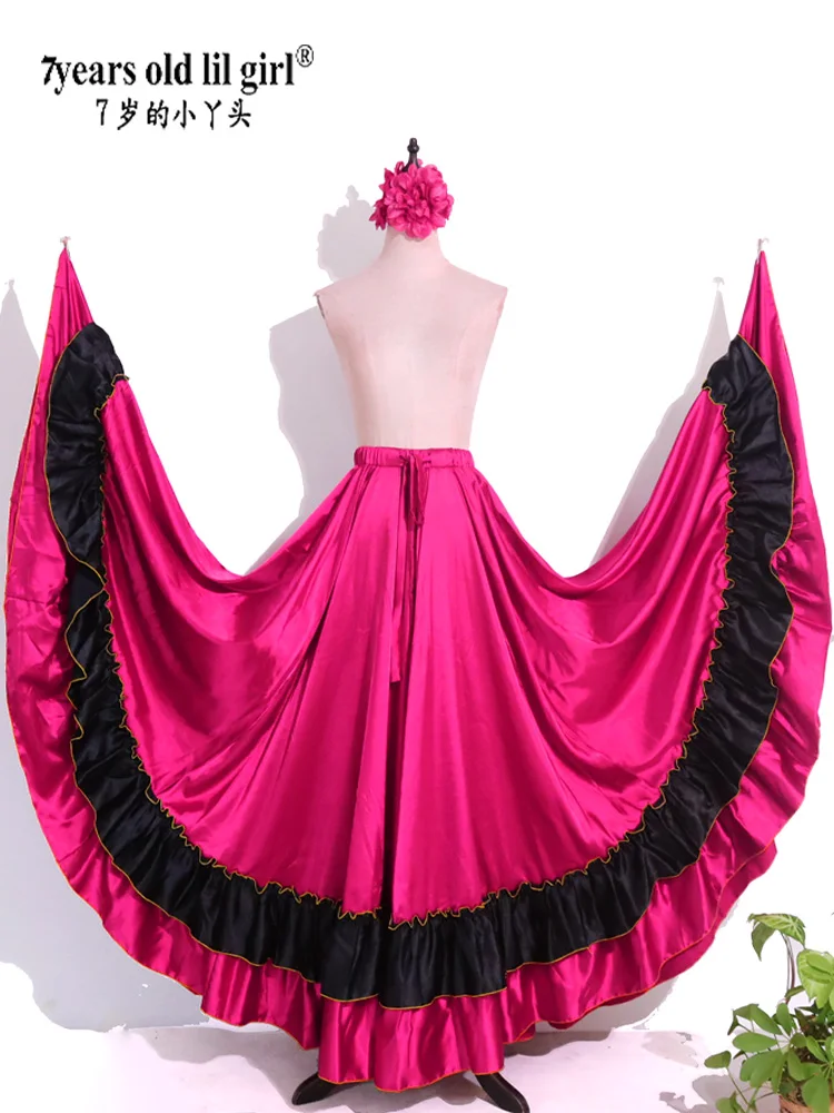 

720 Degree Satin Skirt Belly Dance Costume Women Gypsy Long Skirts Dancer Practice Wear FH18