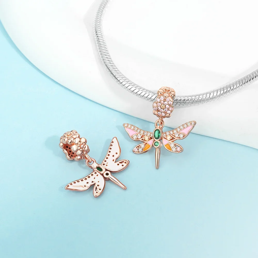 Original 925 Silver Charm Beads Dragonfly Hummingbird Peacock Snail Pendant Fit Bracelet Charm Making Jewelry Women Gift