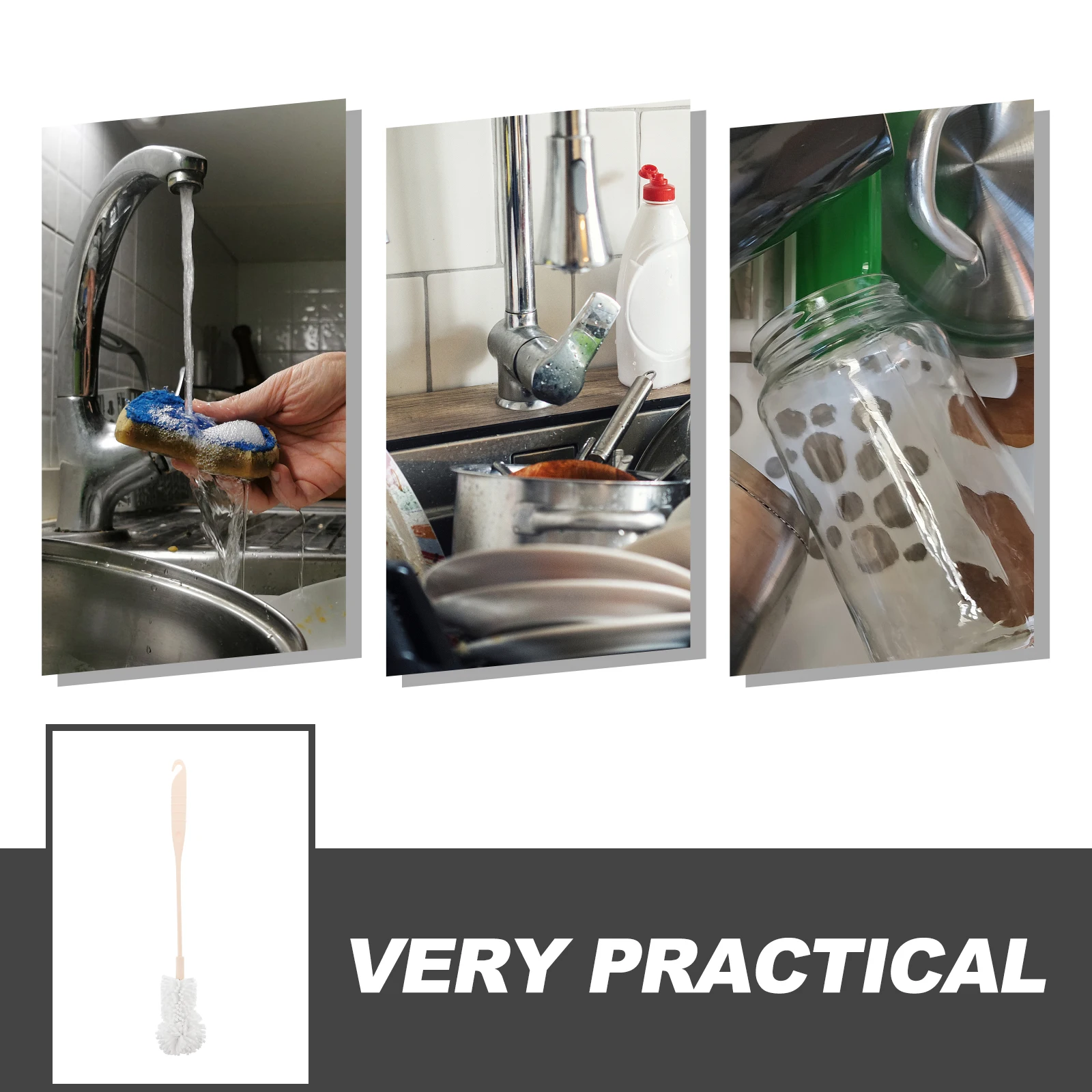 

Sponge Cup Cleaning Brush Long Handle Premium Sponge Hanging Hole for Home Restaurant Hotel Use White Bottle Cup