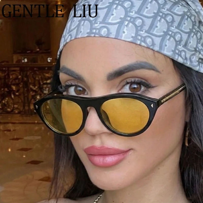 

Retro Y2K Cat Eye Sunglasses Women 2026 Luxury Designer Rivets Thick Frame Eyewear Vintage Driving Shades Fashion Sun Glasses