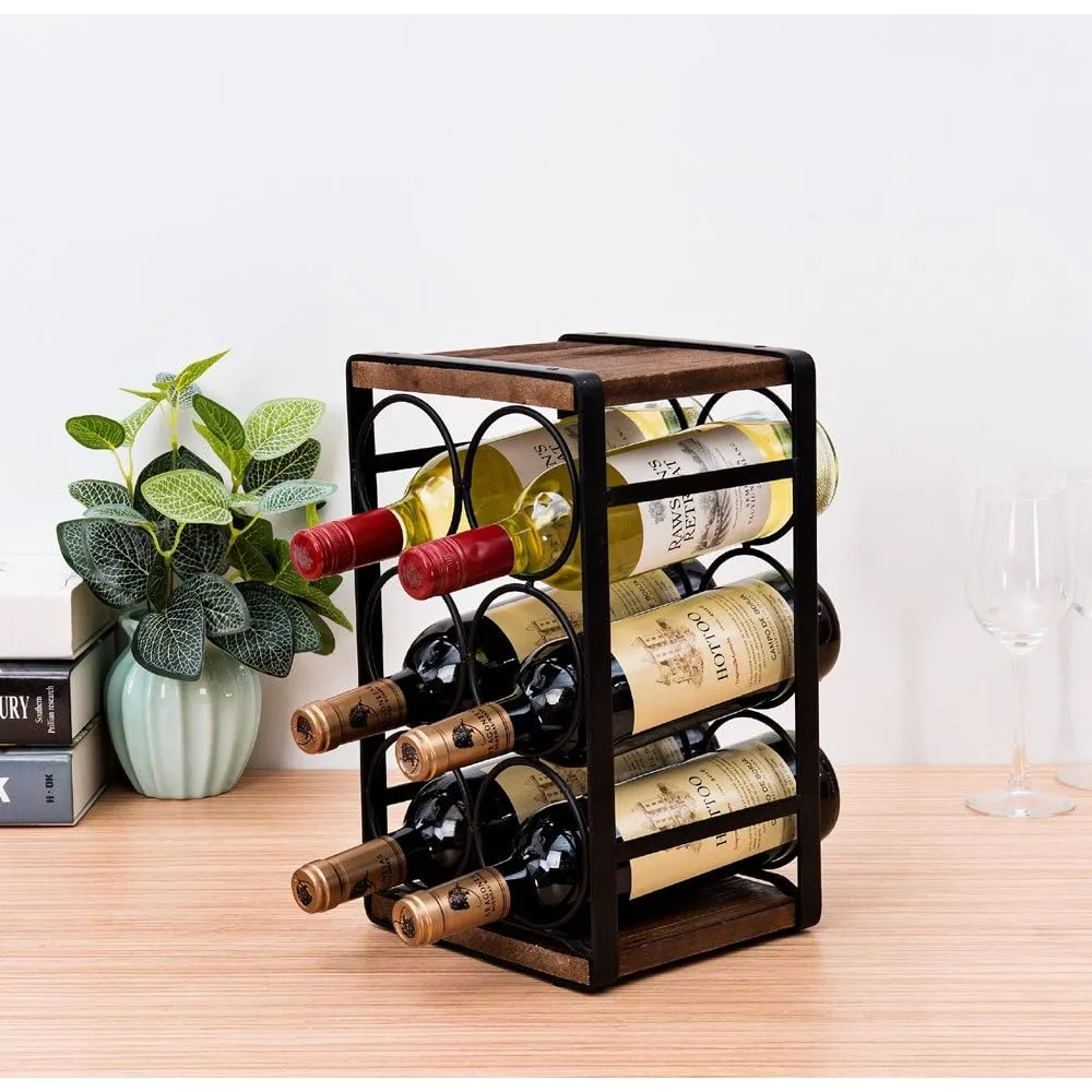 

Rustic Wood Countertop Wine Rack 6 Bottles No Need Assembly Brown