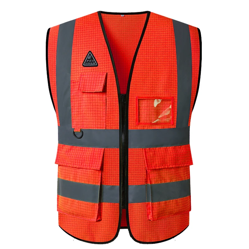 Anti Static Hi Vis Waistcoat Safety Vest Reflective With Pockets and Zipper For Men Gas Station Work Wear