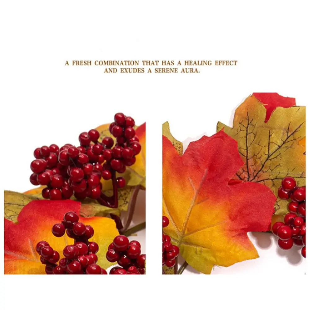 Simulation Thanksgiving Candle Ring Wreath Foam Berries Handmade Artificial Maple Leaves Garland Autumn Harvest Festive