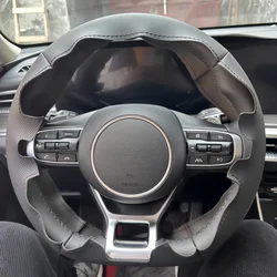 DIY Customized For KIA K5 DL3 2020-2021 Car Steering Wheel Braid Cover Anti-Slip Artificial Leather Auto Interior Accessories