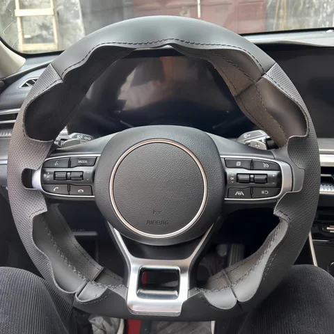 KIA K5 DL3 2020-2021 용 DIY 맞춤형 자동차 핸들 브레이드 커버 미끄럼 방지 인조 가죽 자동 인테리어 액세서리