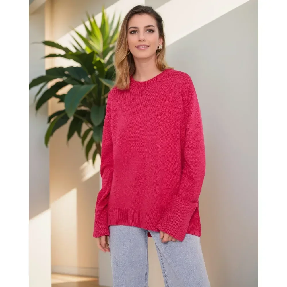 Maglioni oversize azzurri per donna 2024Maglione allentato bianco di tendenza Casual autunno inverno caldo maglione lavorato a maglia spesso