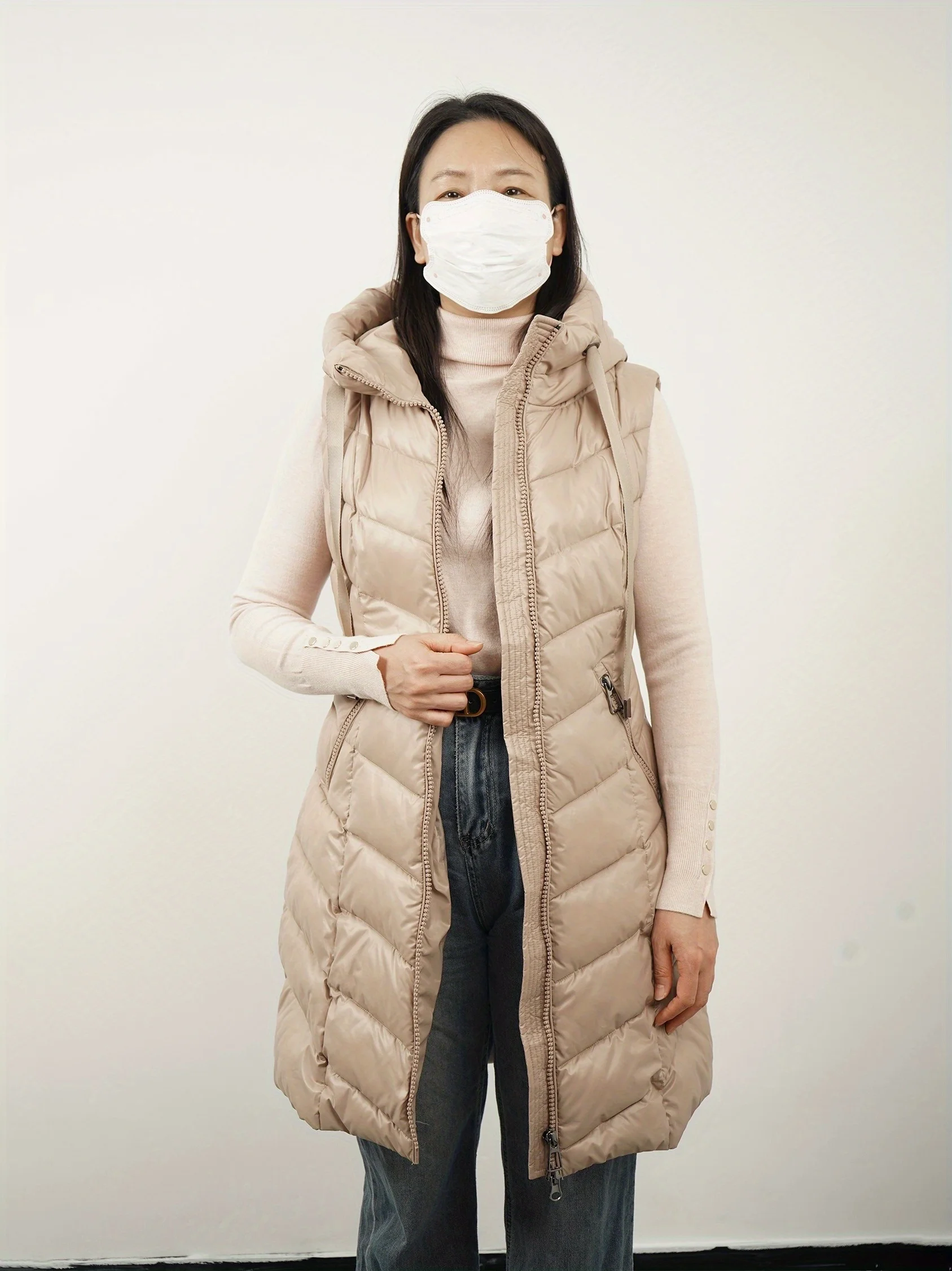 

Women's Autumn/Winter Chic Sleeveless Quilted Coat Thick Hooded Casual Mid-Length Vest Christmas Outfit