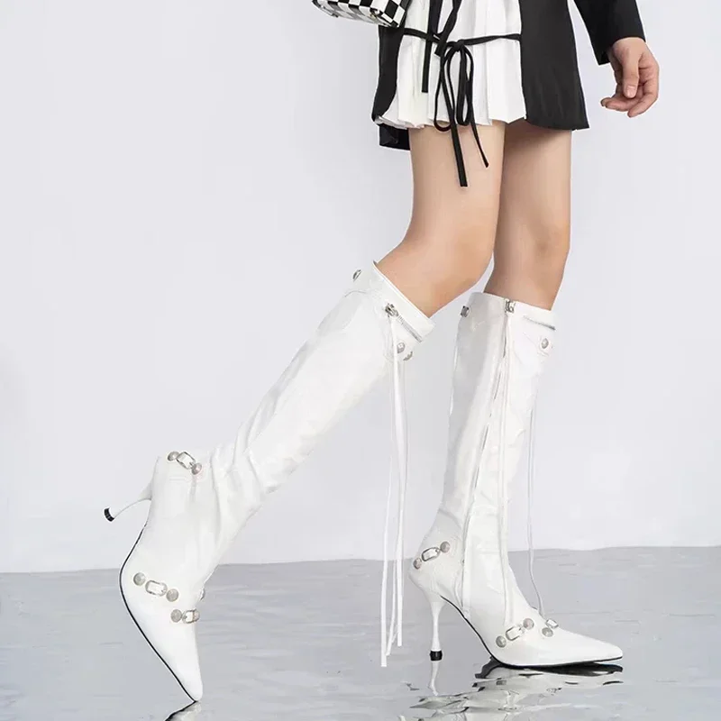 Women Sexy Boots Pointed Toe High Heels Shoes Autumn New Fashion Stilettos Designer Knee High Mujer Chelsea Boots Pumps - view 4