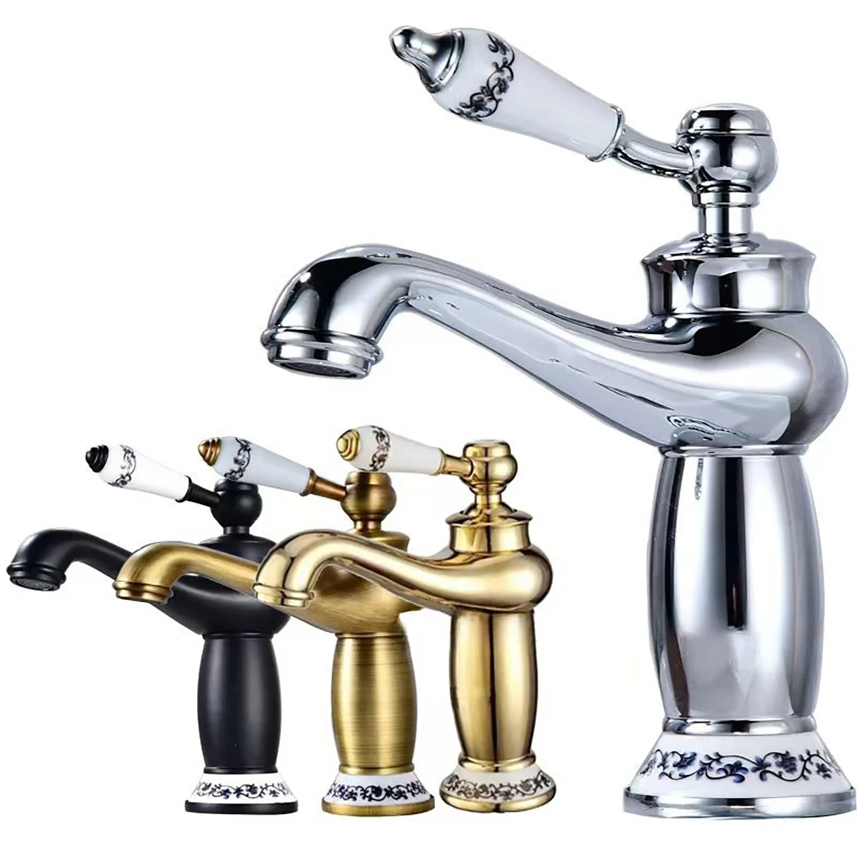 Keran wastafel tembaga vintage modern satu lubang, keran wastafel kamar mandi tinggi dan rendah dua model.