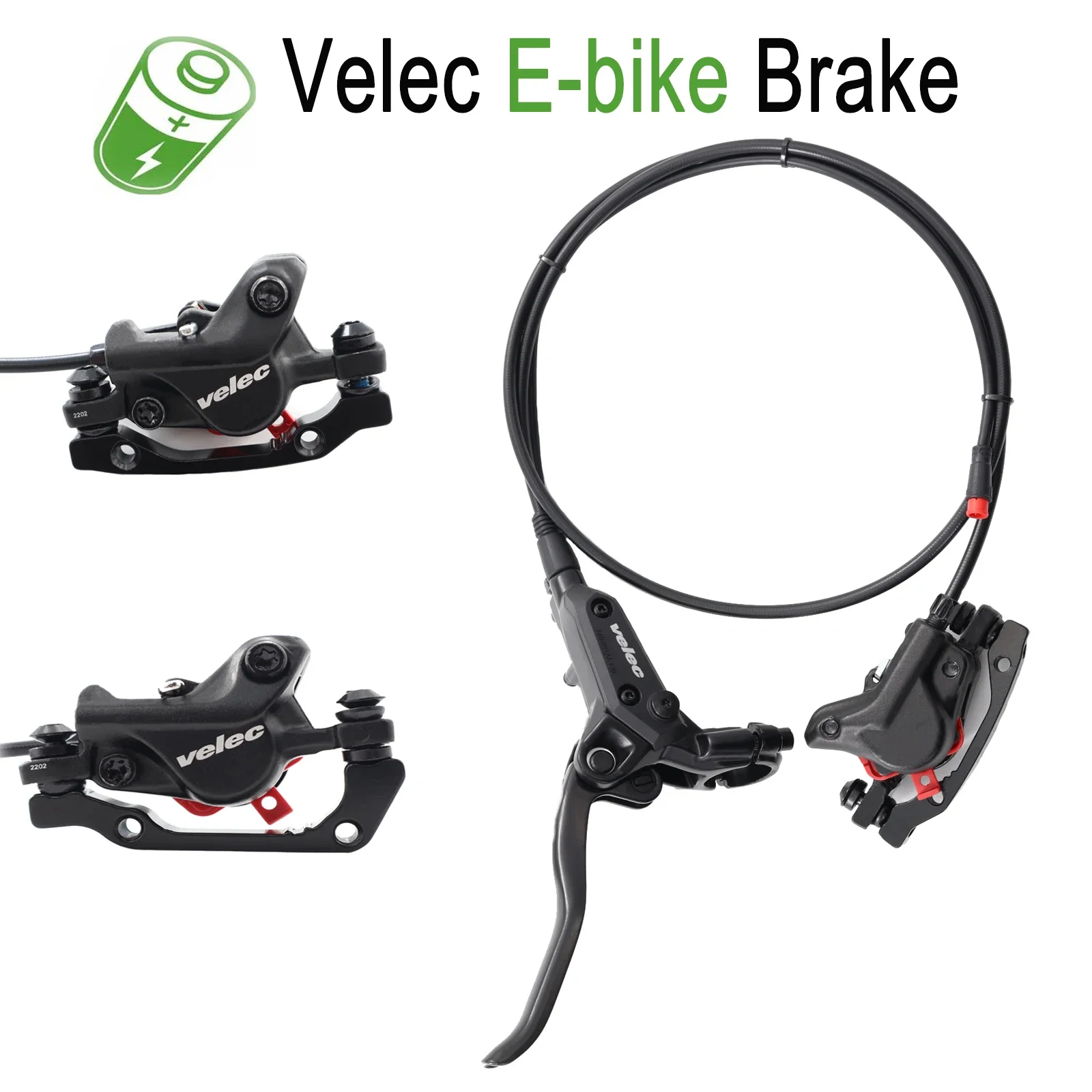 Velec E-Bike Ensemble de freins à disque hydrauliques 2 pistons Mise hors tension Vélo électrique Vélo Scooter VTT Avant Arrière Tuyau d'huile 950mm 1650mm