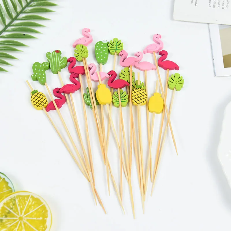 100PCS Cactus Flamingo Fruit Picks Buffet Cupcake Fruit Fork Cocktail Toothpick for Summer Hawaiian Party Wedding Birthday Decor view 3