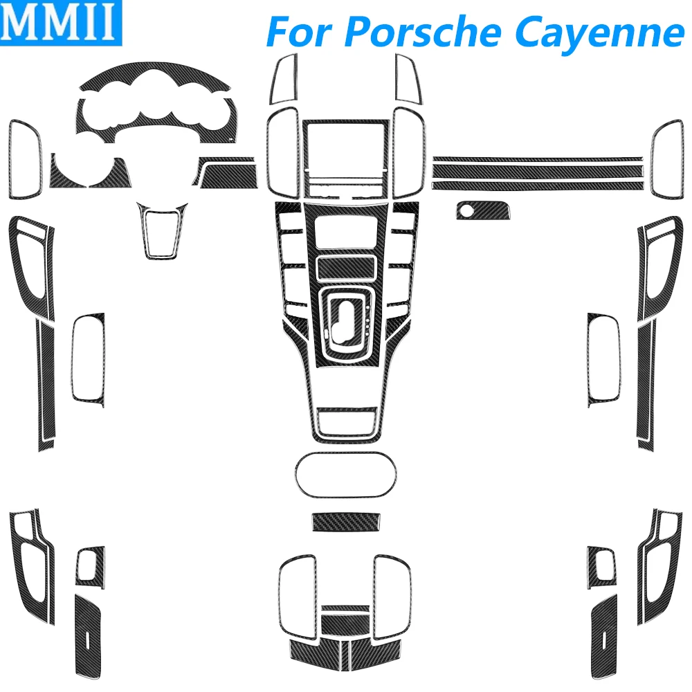 For Porsche Cayenne 958 92A 2011-2017 Carbon Fiber Center Console Gear Shift Air Outlet AC CD Trim Set Car Accessories Sticker