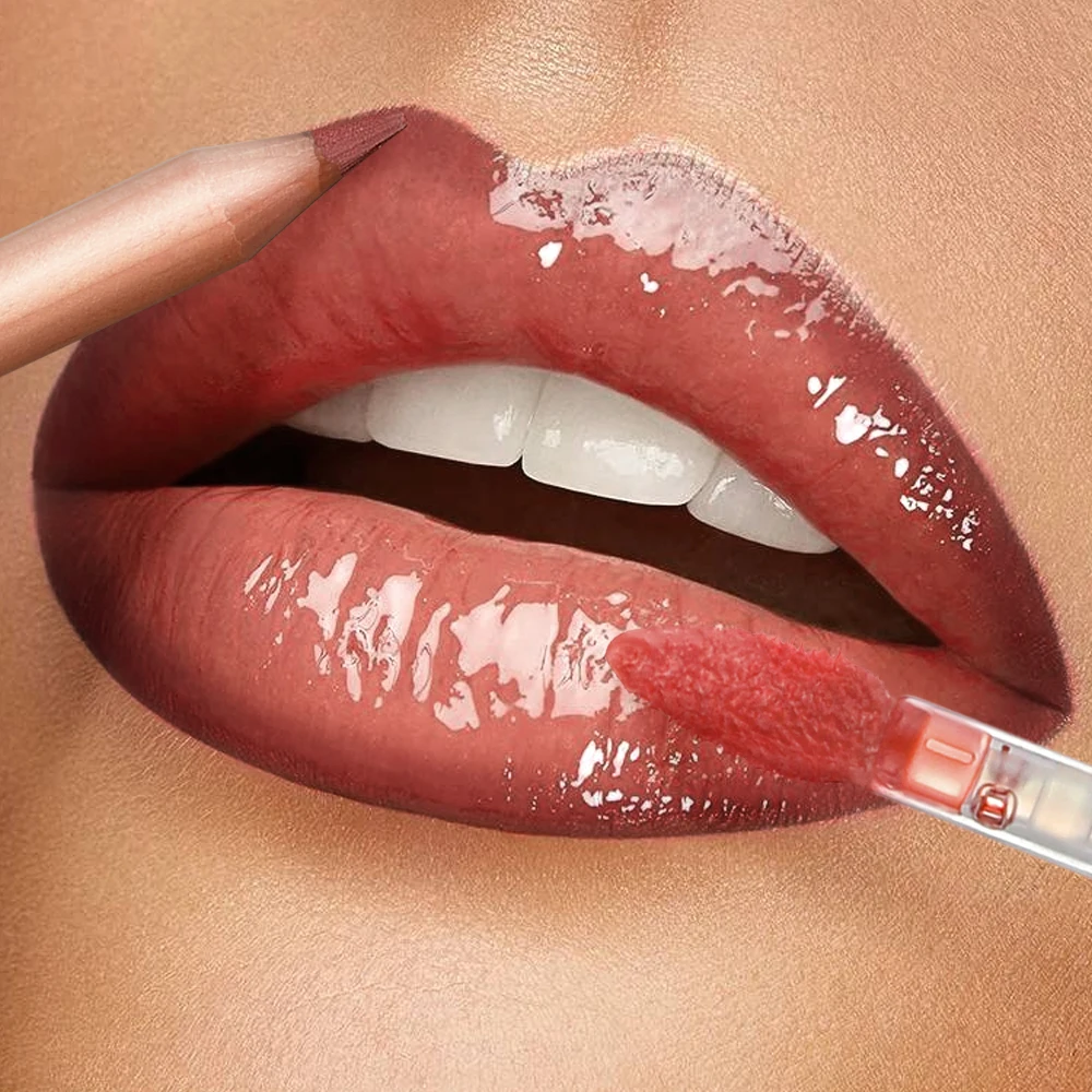 Set di matite labbra opache e lucidalabbra, 3 colori disponibili, abbinamento perfetto per idratare le labbra, adatto ai festival musicali quotidiani