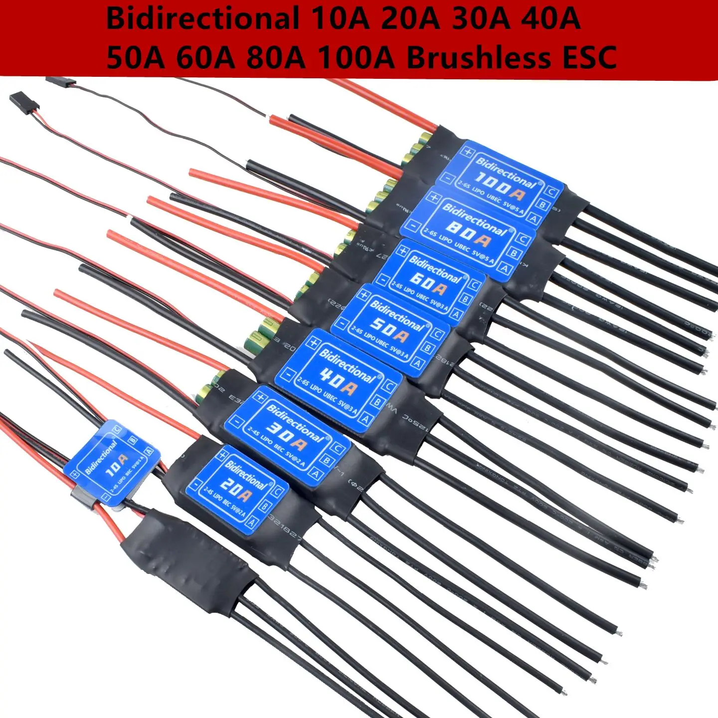 HV Bidireccional sin escobillas ESC 10A 20A 30A 40A 50A 60A 80A 100A ESC sin escobillas 2-6S 3A/5V BEC/UBEC ESC para barco RC bajo el agua