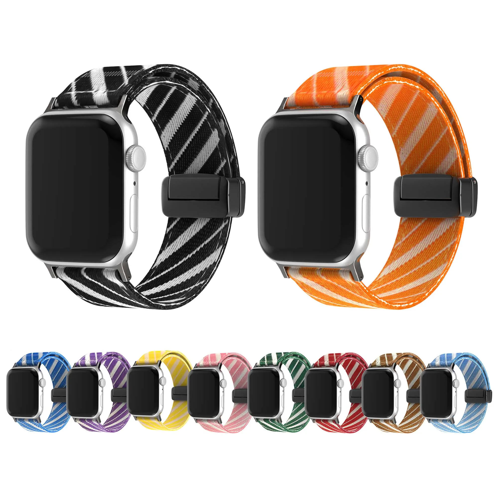 

YAYUU Magnetic Nylon Loop For Apple Watch Ultra 2 Band 49-38mm Stretchy Strap Folding Buckle iWatch Series 10 9 8 7 6 SE 5 4 3 2