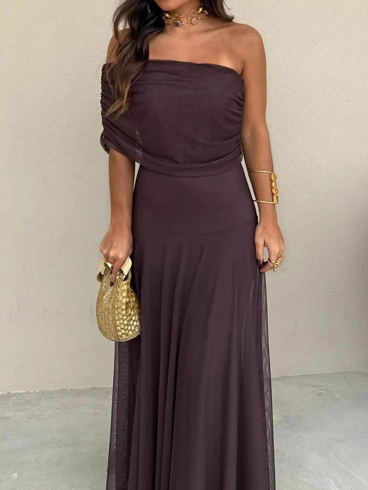 

Backless Patchwork Simple Chic Maxi Dress, Women Summer Short Sleeve Fashion Party Dress, 2025 Slash Neck Holiday Ladies Dress