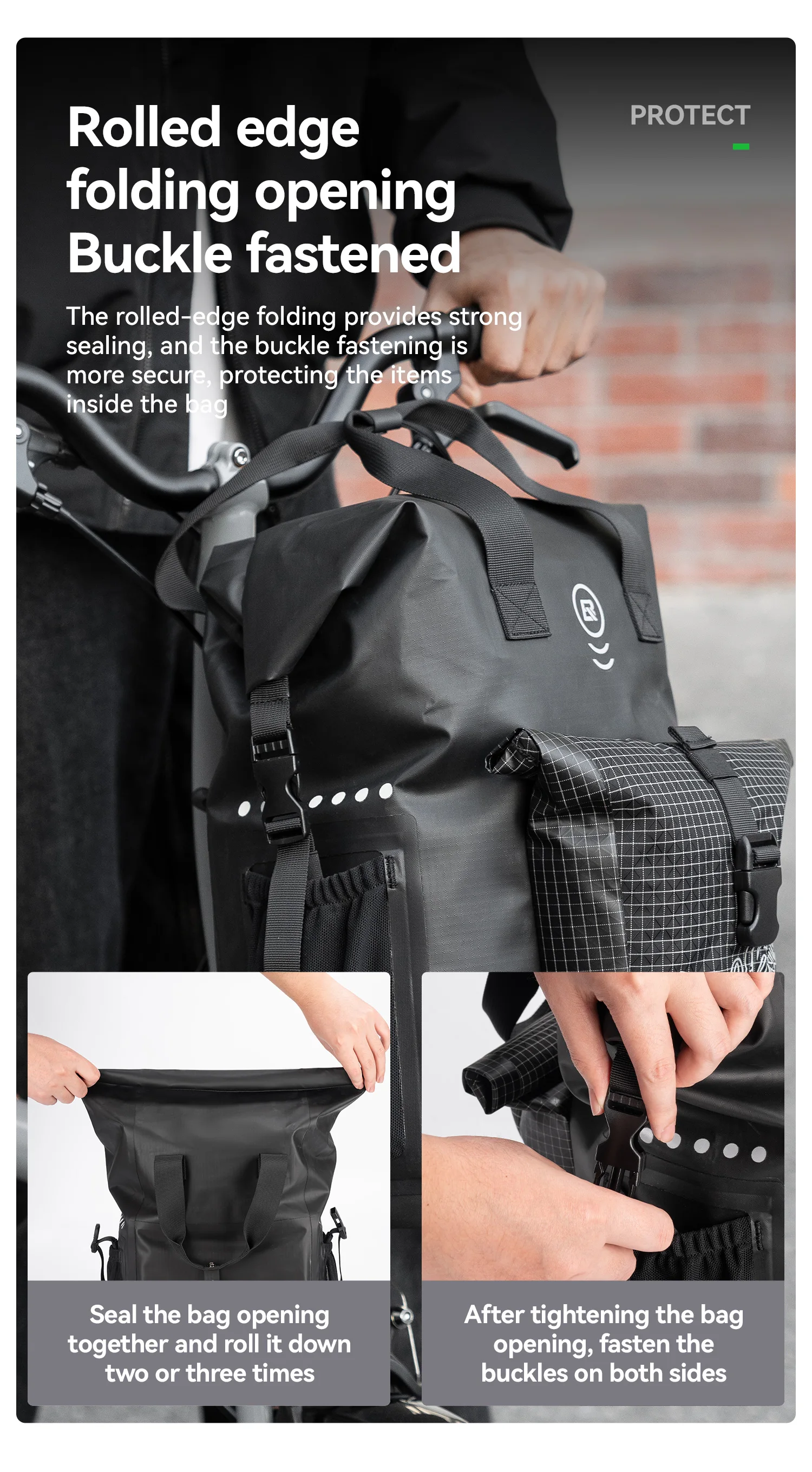 ROCKBROS Bike Front Bag 18L Capacity Quick Install Folding Bike Handlebar Bag with Shoulder Strap Multifunctional Cycling Bag