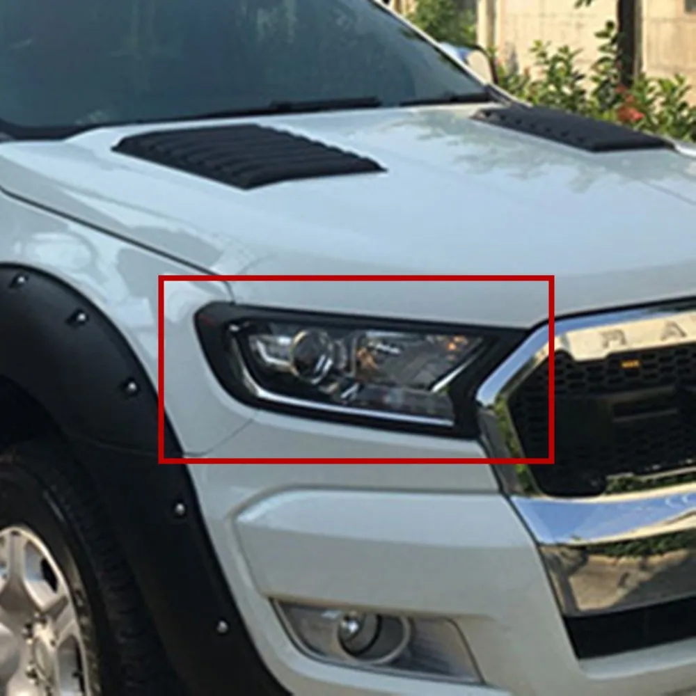 For Ford Ranger Headlight Cover Lamp Hoods ABS Matte Black Decorative Head Lamp 2015-2021 4X4 Car Body Parts Auto Accessories