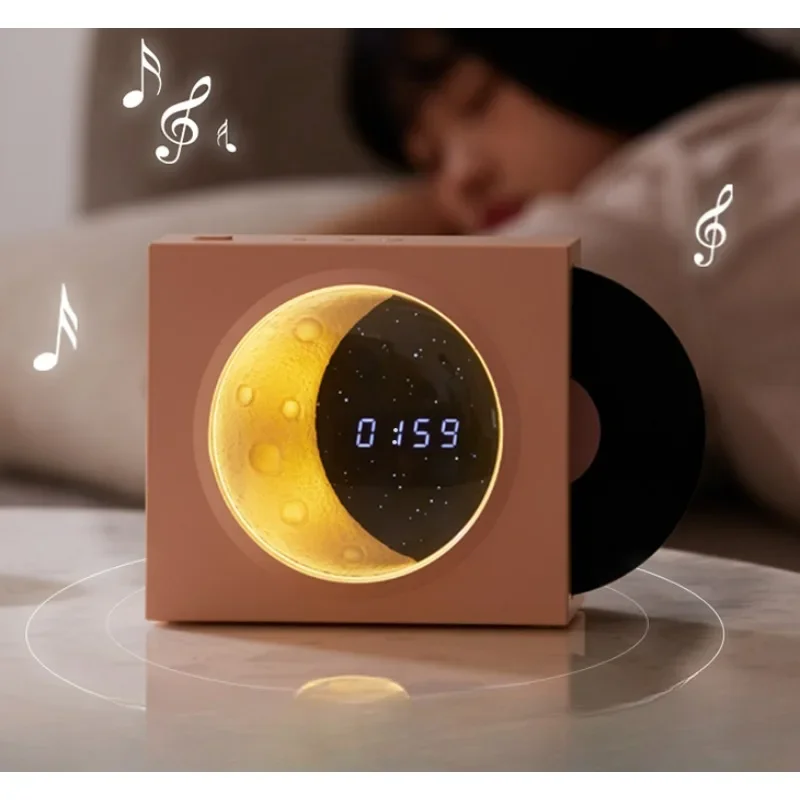 Vinyl moon clock stereo bluetooth speaker small portable record player Qixi Festival birthday gift