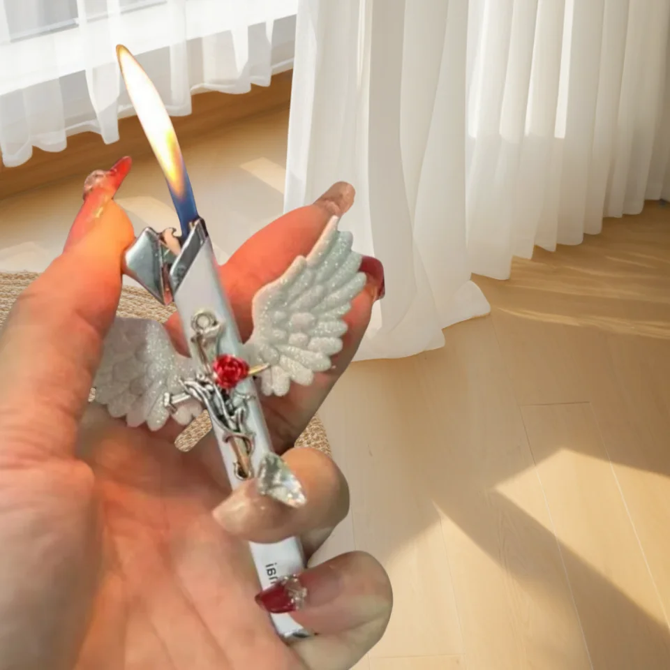 

New Beautiful Angel Inflatable Lighter Mini Portable Metal Cute Outdoor Portable Torch Lighter Fashion Smoking Gift