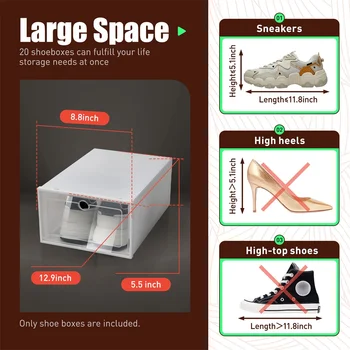 20pcs Shoe Box Set Foldable Storage Plastic Clear Home Organizer Rack Stack 6