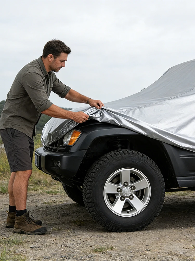 Uniwersalne pokrowce na samochody SUV, wodoodporne, chroniące przed słońcem, deszczem, śniegiem, kurzem i promieniami UV, do SUV-ów, sedanów i hatchbacków. — 2