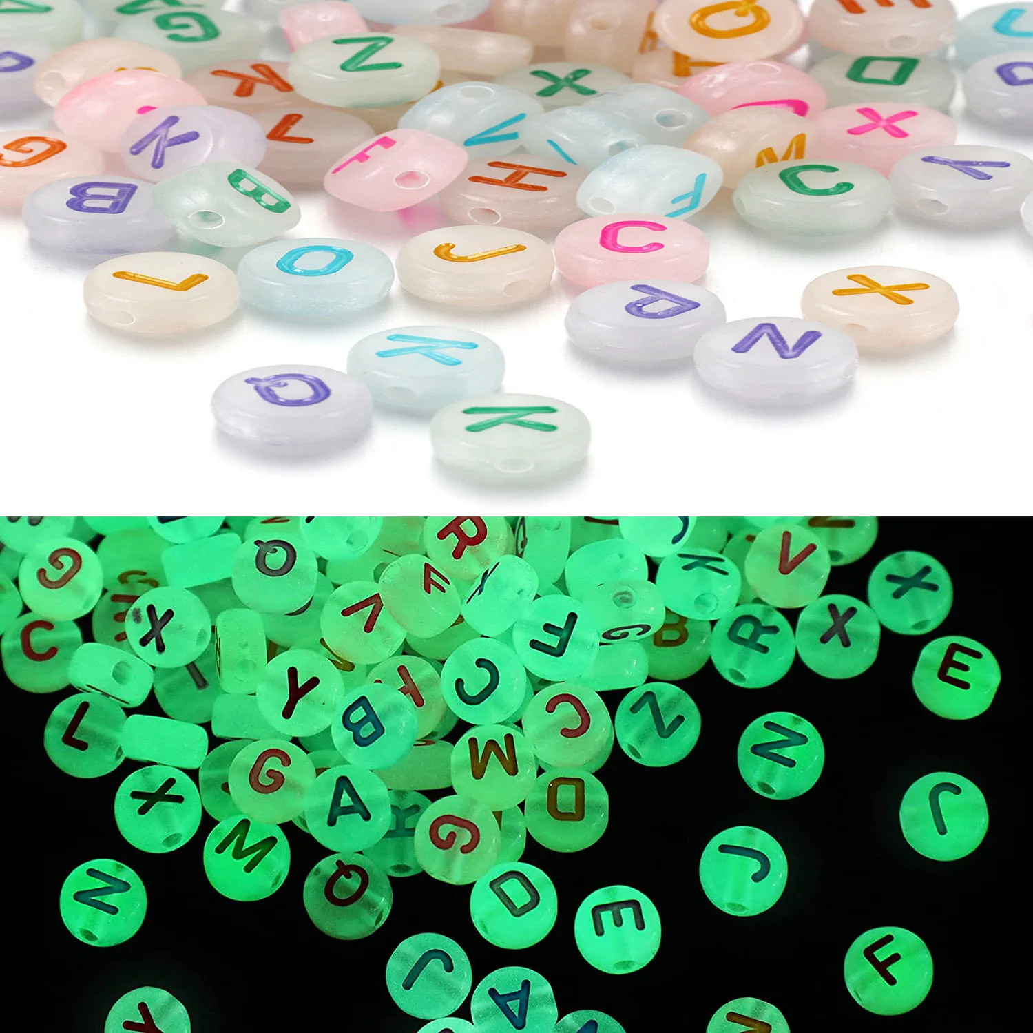 100pcs/lot UV Beads Acrylic Letters Beads Glow in The Dark A-Z Alphabet Loose Beads for Diy Jewelry Making Necklace Bracelets