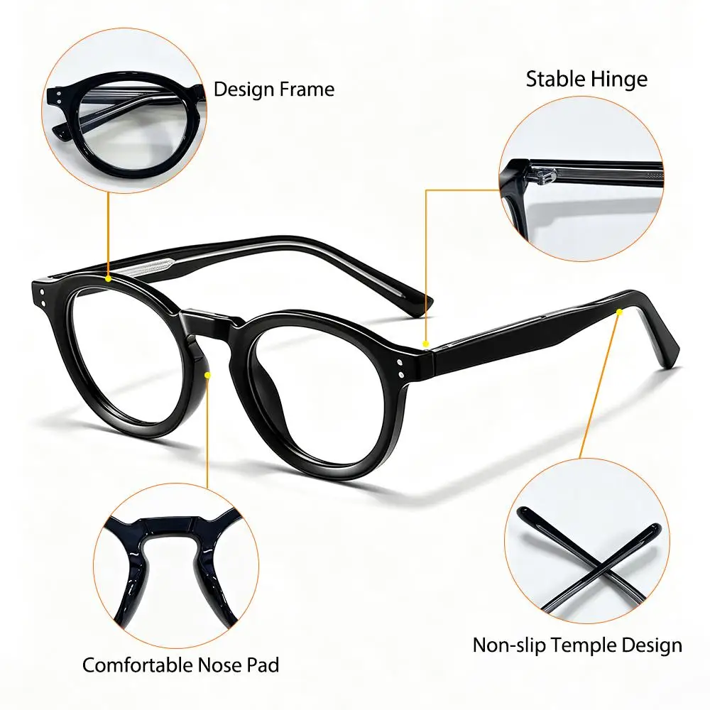 CATERSIDE Modische Herren-Anti-Blaulicht-Brille, Tr-90, runder Rahmen, flache Lichtbrille, Damen-Computer-Lese-Schutzbrille – Detail 3