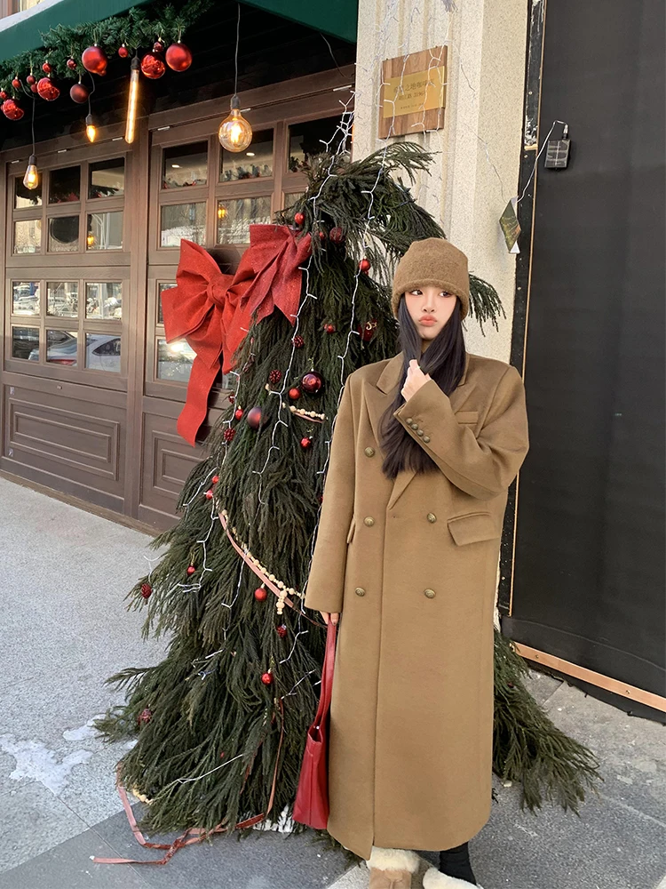 

Hebe Sle Thiened шерстяной костюм средней длины, женское модное классическое пальто на пуговицах в Корейском стиле, пальто прямого кроя