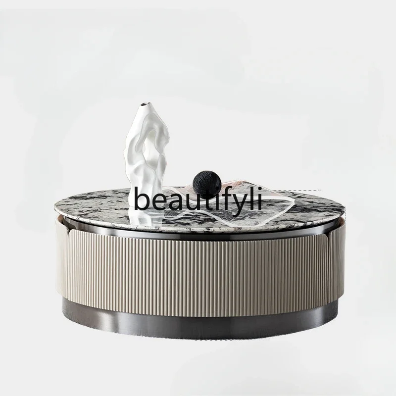 

Italian light luxury marble leather coffee table, modern minimalist round coffee table combination