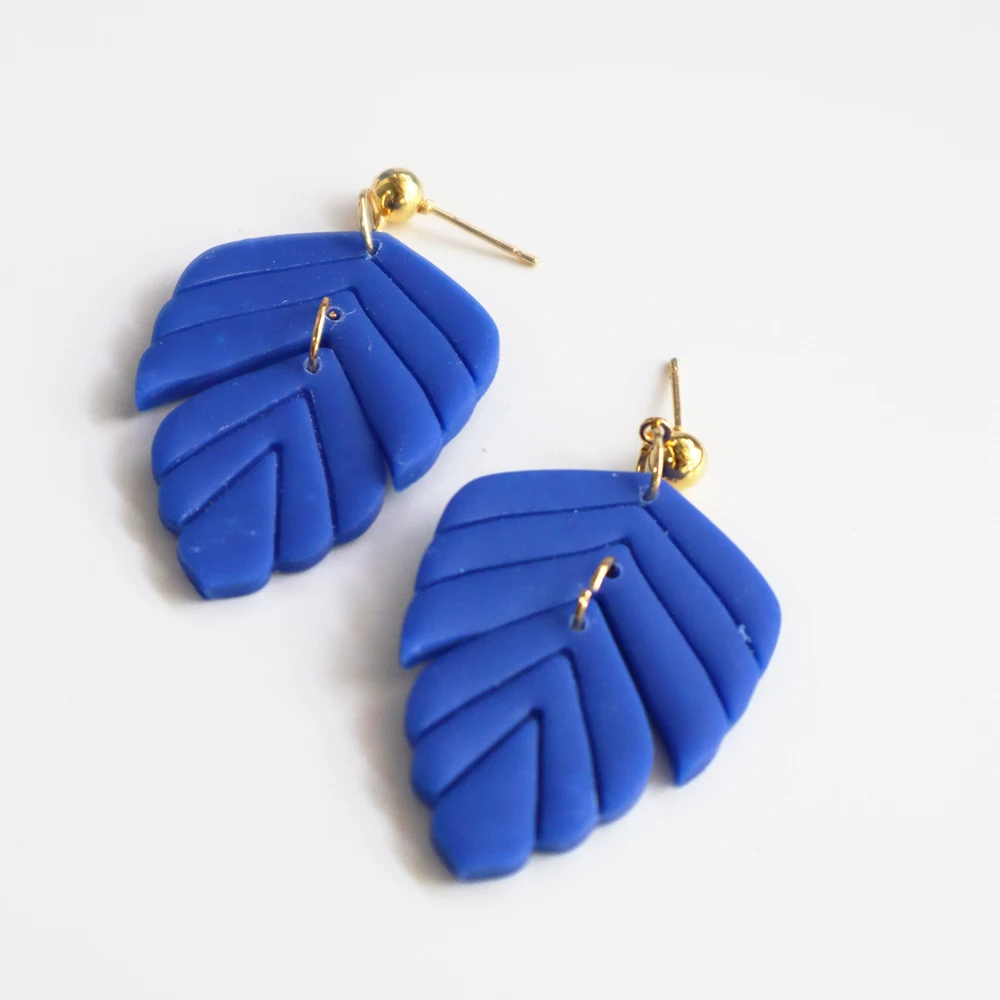Geometry Leaf Pendant Earrings For Women Girls Simple Fashion Metal Drop Earring Polymer Clay Handmade Dangle Earrings Accessory