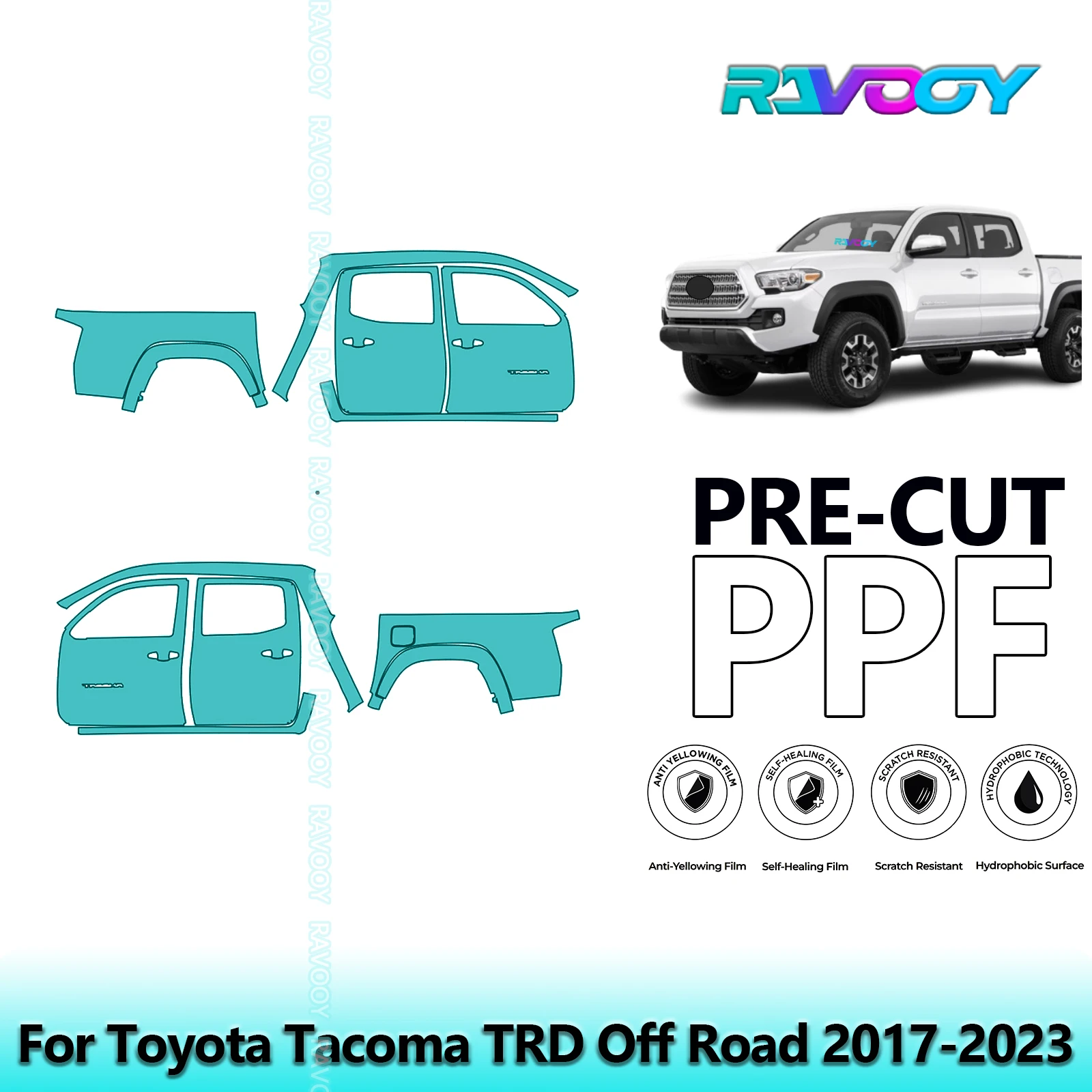 

For Toyota Tacoma TRD Off Road 2017-2023 8.5mil Clear Matte Pre-Cut PPF Door & A/B Pillar Kit TPU Paint Protection Film Set