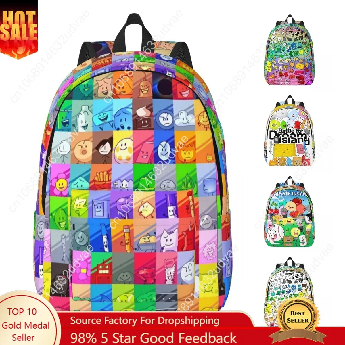 BFDI Inanimate Insanity Characters Ransel Kasual Ringan untuk Sekolah, Hiking, Travel, Battle Daypack, Tas Laptop Kanvas untuk Pria dan Wanita