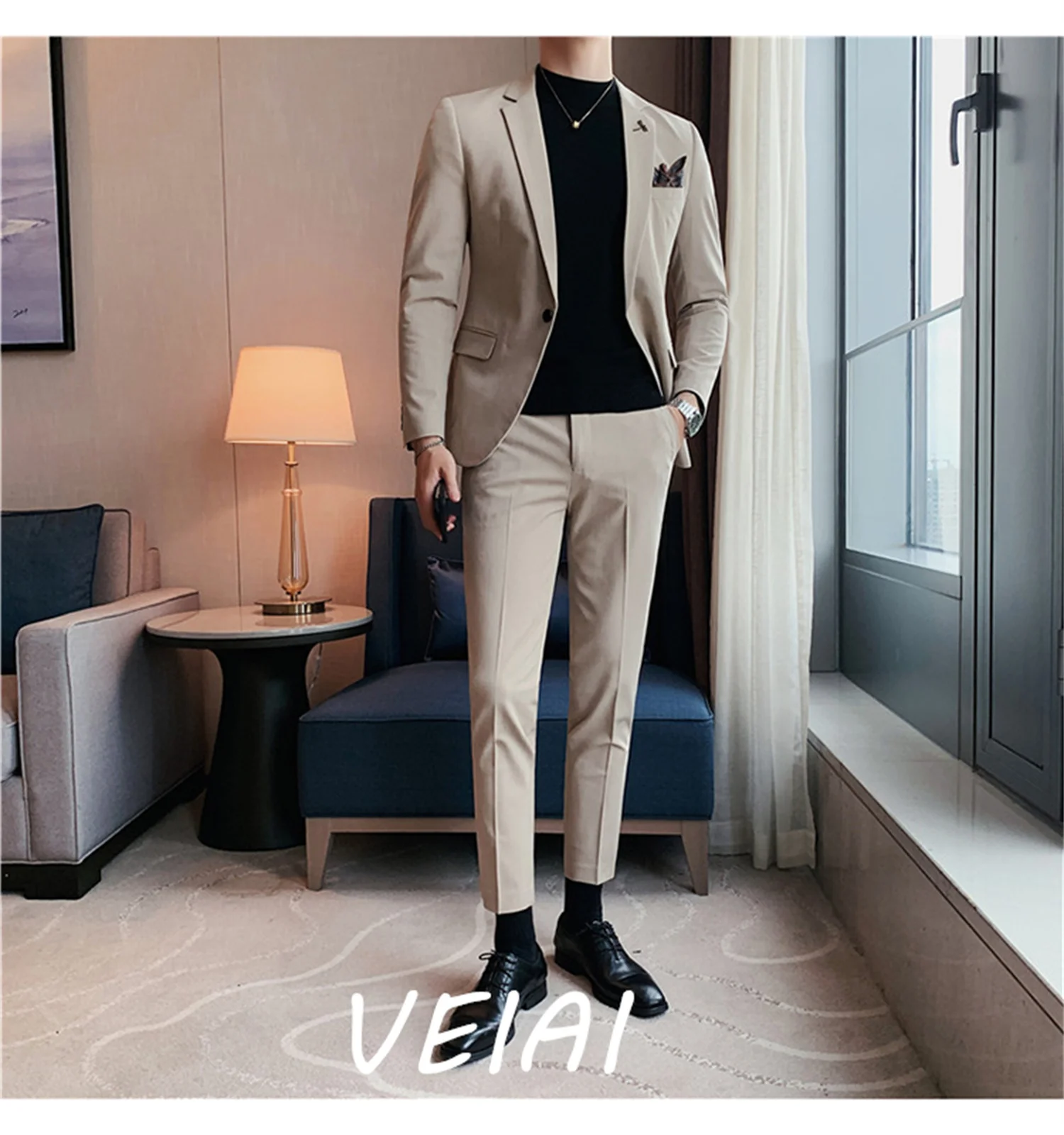 

Customized(Jacket+Pants) 2021 Suits Fashion New Men High Quality Low Price Business Wedding Groom Pure Color Blazers Trousers 2