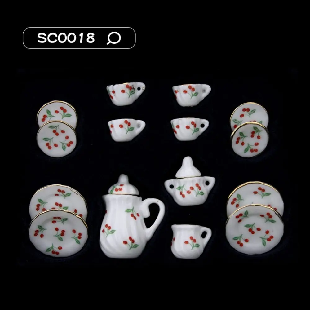 

Ceramic Dollhouse Miniature Tea Set Kettle Tray Doll House Cup Model Set Tableware Flower Miniature Porcelain Tea Cup Set