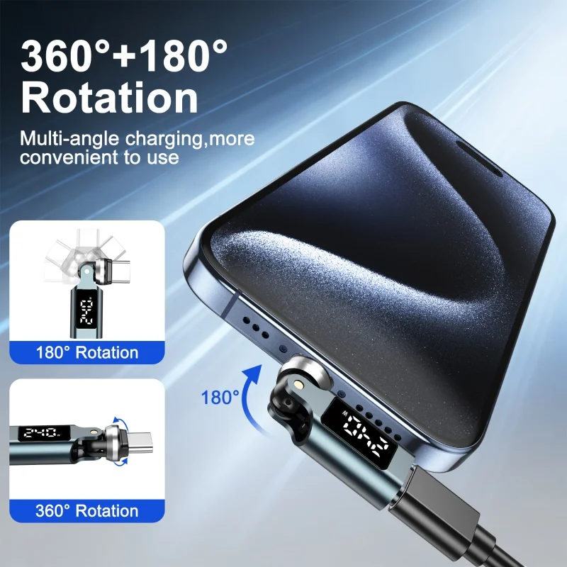 Adapter PD240W Type-C do Type-C męski na żeński z obrotową konstrukcją 540 stopni, wyświetlaczem cyfrowym OTG, szybkim ładowaniem 5A, konwerter do iPhone 16 i Xiaomi — zdjęcie produktu 2