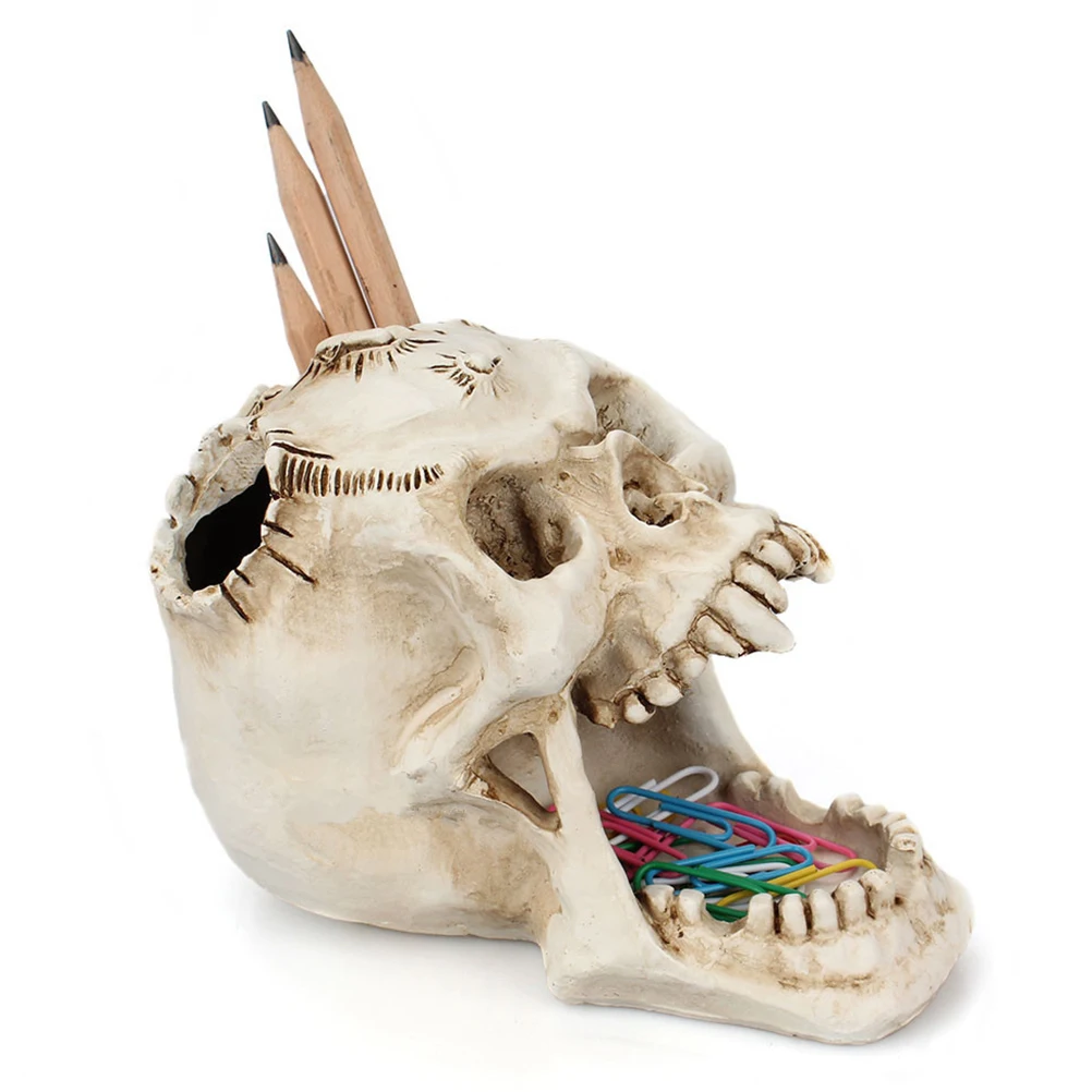

Skull Pen Holder Resin Material White Color Office School Study Room Library Storage Bucket Pencil Container Stationery ganizer