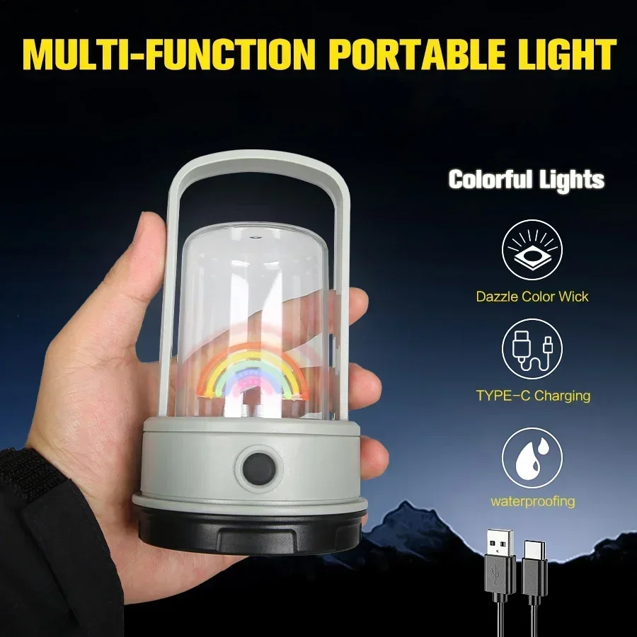 Night Light Rechargeable Atmosphere Lantern Hanging up Tent Lamp with 4 Modes Flashlight Bedroom Table Decoration Night Light