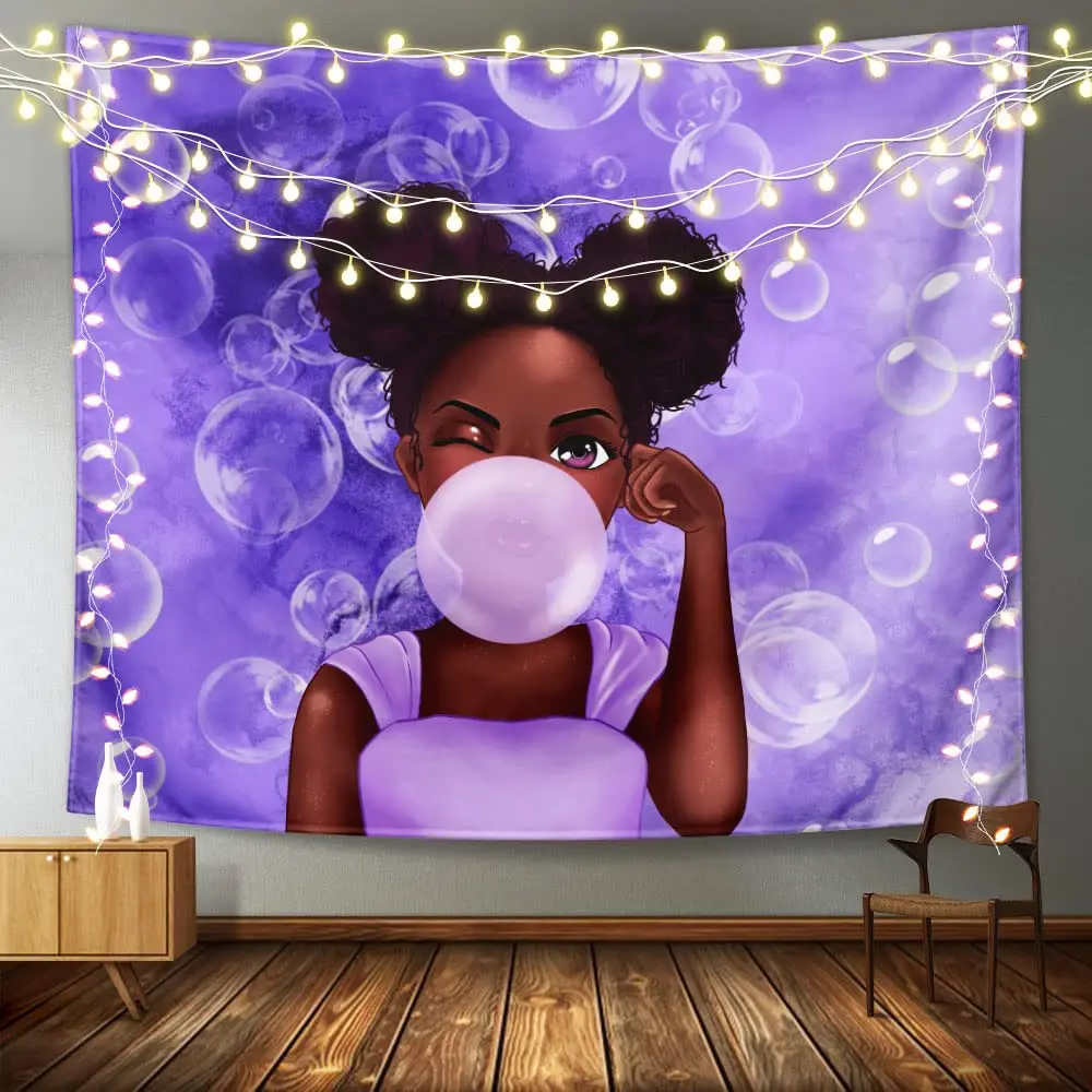 Lovely African Black Girl Tapestry African American Women Art Wall Hanging Home Decor for Bedroom Living Room Dining Room Dorm