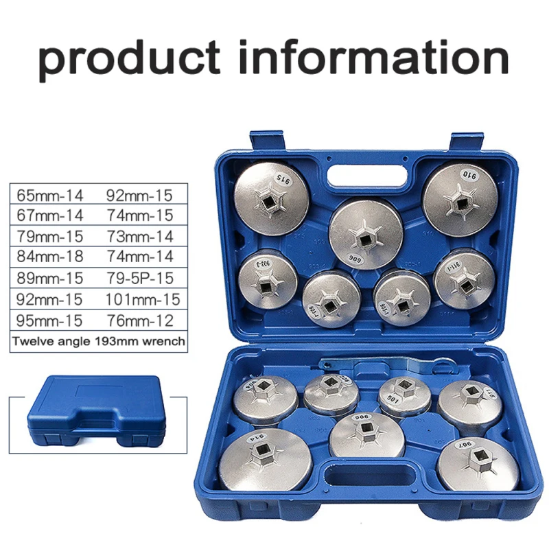 15pcs Cap Oil Filter Wrench Socket Set Car Hand Remover Tool Kit 1/2\