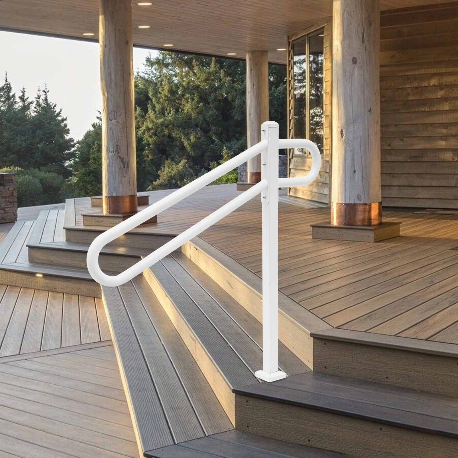 White Modern Iron Floor-Mounted/Wall-Mounted Outdoor Steps Handrails, Safety Handrials, Metal Stair Railing