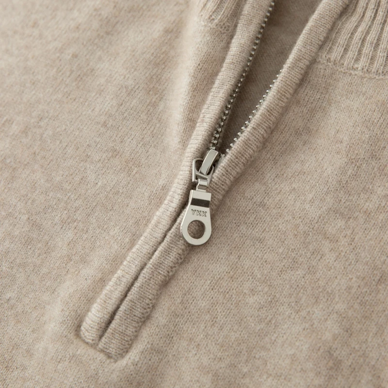 CHICUU Men's 100% Cashmere Sweater Zipper Pullover Mock Neck Long Sleeve Basic Cashmere Knitwear Autumn Winter Clothing Tops