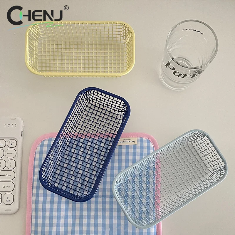 Metal Storage Basket Desktop Sundries Organizer Make Up Sorting Holder Stationerry Photocards Case Office Home Supplies