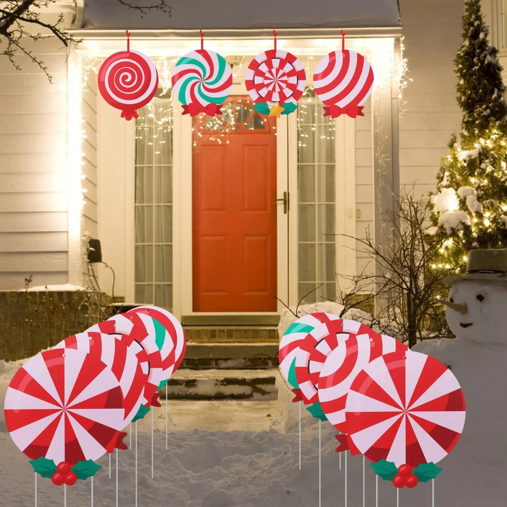 6pcs Mint Christmas Courtyard Sign Candy Xmas Decorations Candyland Theme Party Home Lawn Path Holiday Decor Outdoor Signs