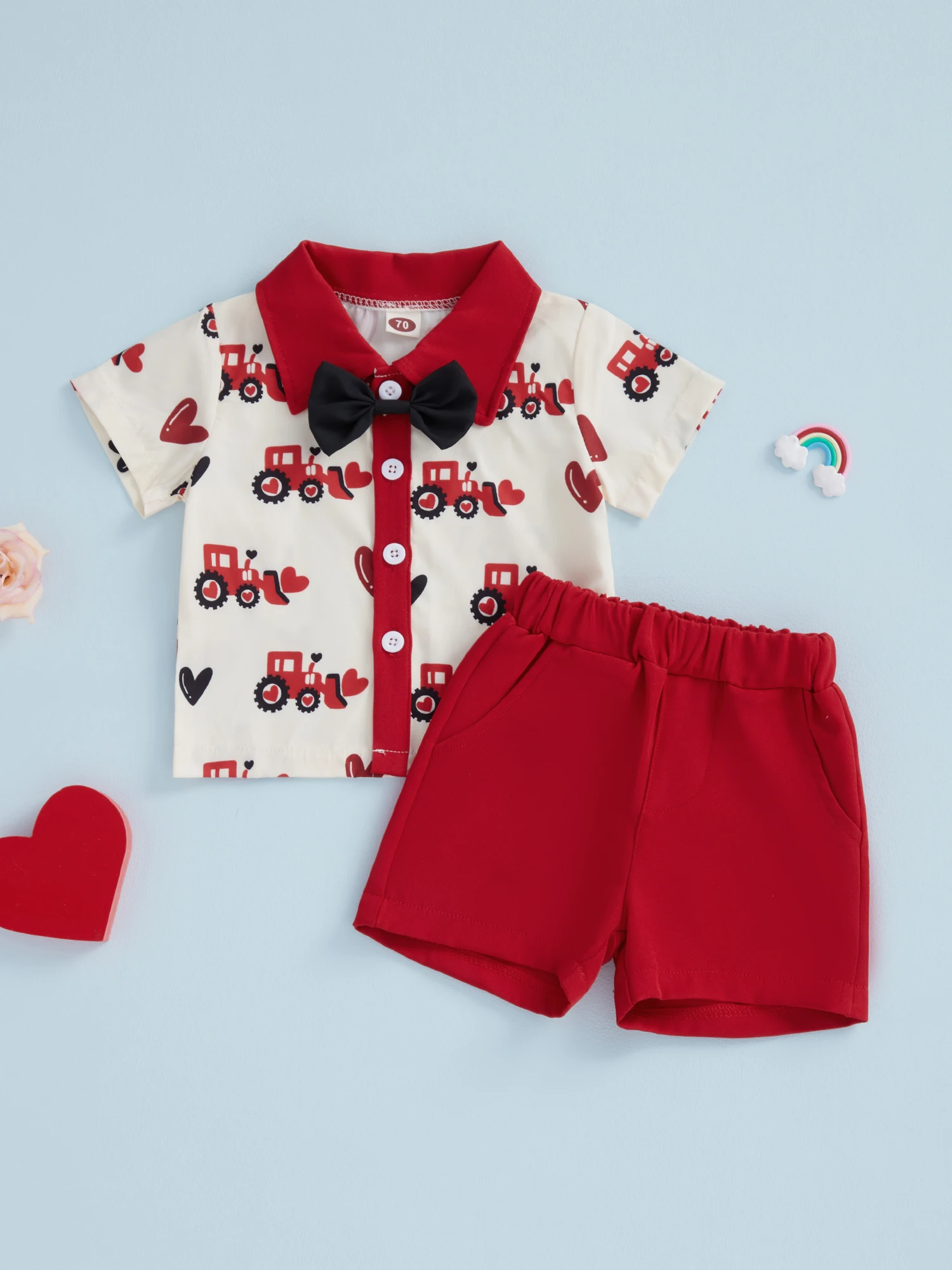 

Baby Girl Valentines Day Outfit Heart Print Ruffle Sleeve Top and Tutu Skirt Set with Matching Headband and Leggings