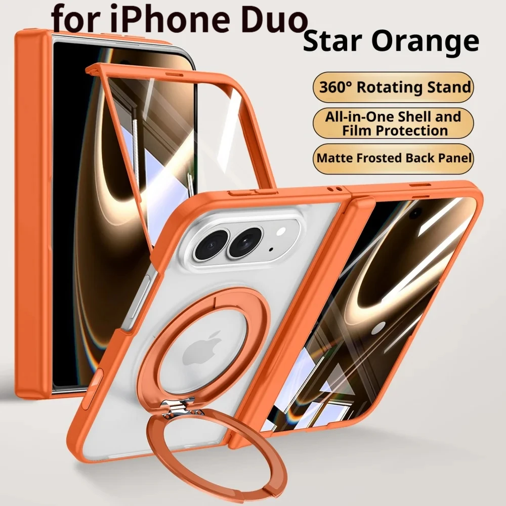 Luxury 360 Rotate Magsafe Bracket Case for iPhone Duo Fold Cover Magnetic Holder HD Screen Film Protector