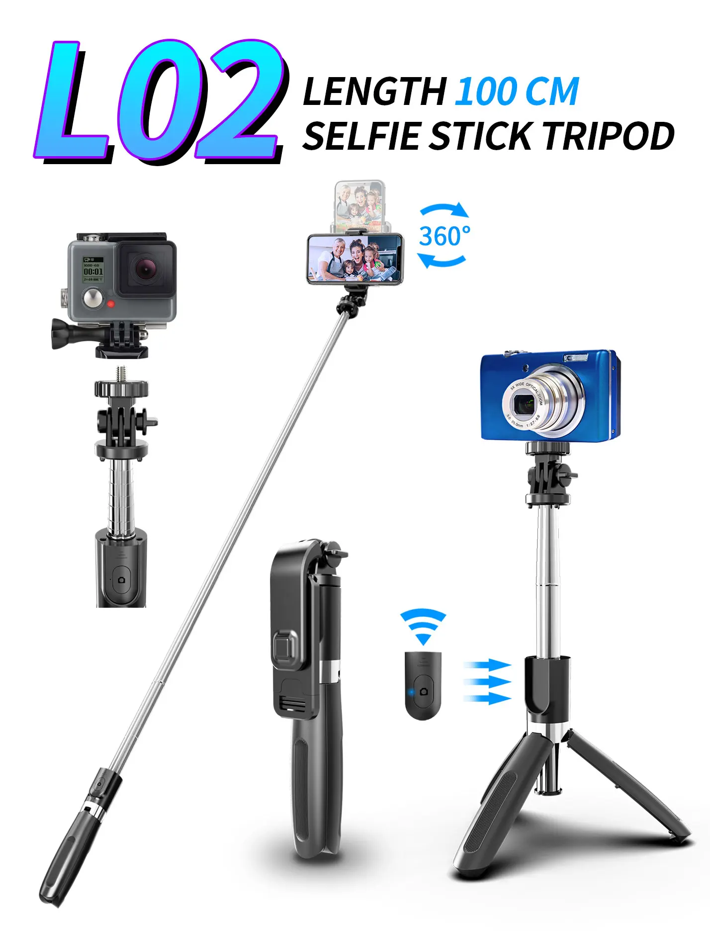 Multi functional tripod integrated Bluetooth remote control live camera stand, universal selfie stick