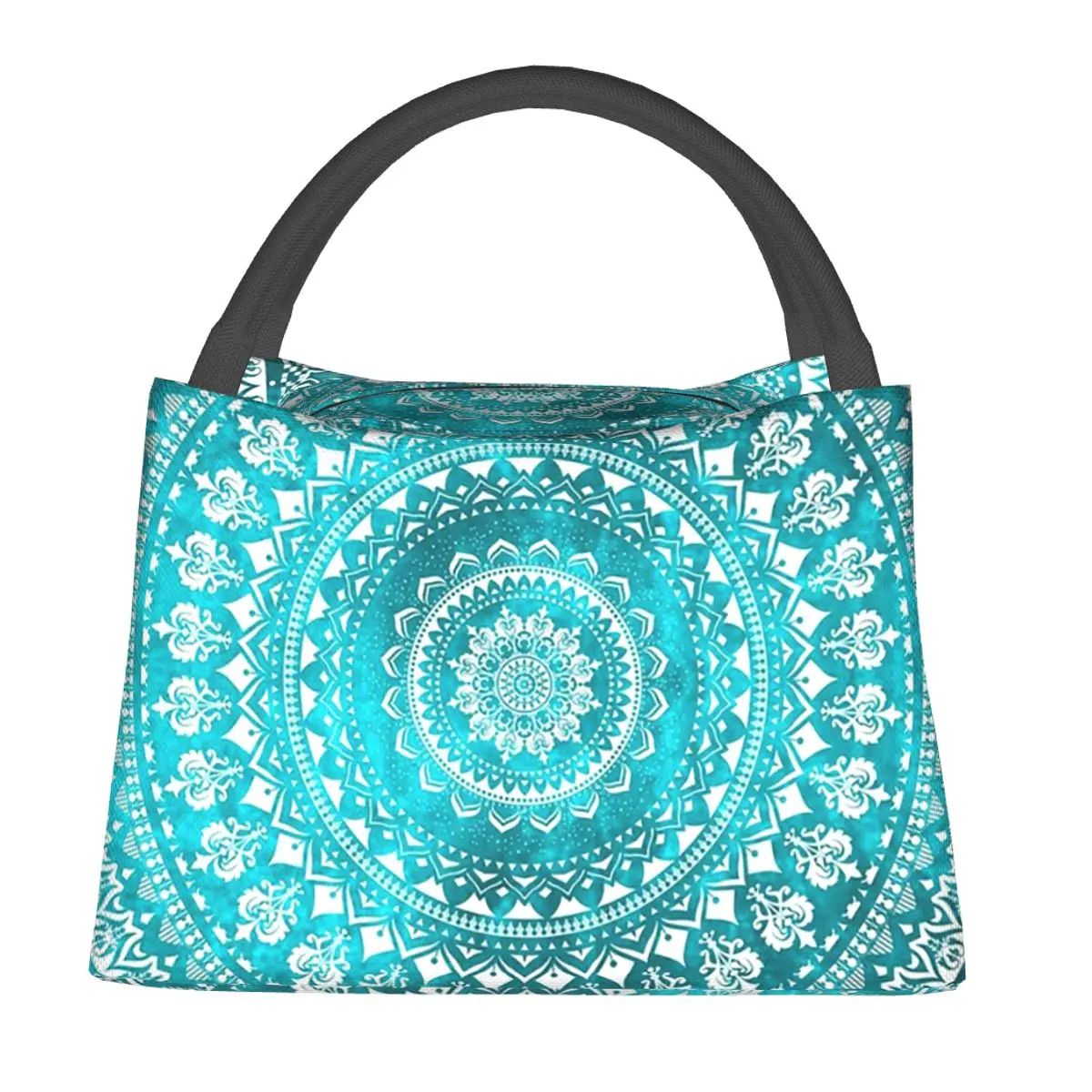 Mandala Lunch Bags Turquesa para Mulheres, Caixa Bento Isolada, Tote de piquenique à prova de vazamento, Refrigerador, Bolsa térmica para meninas, Trabalho