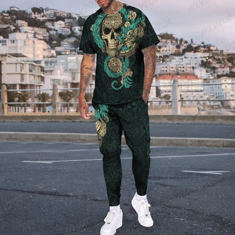 2023 Fashion Sportswear Suit Skeleton Series High-quality Clothing Devil Short Sleeve 3D Printed Breathable Casual 2-piece Set